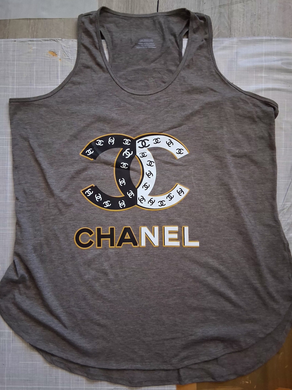Authentic Vintage Chanel Gray Graphic Racerback Tank Top 2XL